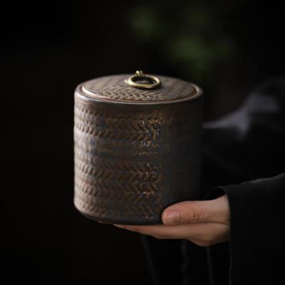茶叶罐陶瓷罐复古怀旧粗陶土罐小罐子茶罐家用茶叶缸空罐带盖陶罐