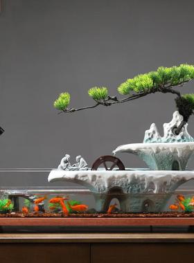 流水生财摆件客厅电视柜桌面玻璃鱼缸循环水转运招财喷泉乔迁礼品