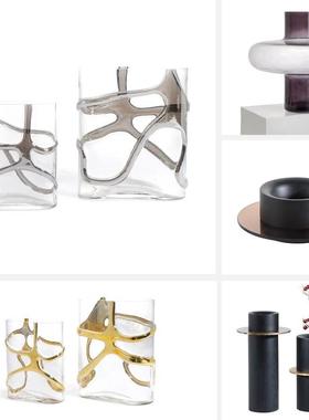 简约现代创意高级灰色玻璃花瓶水培花器家居样板房玄关装饰摆件