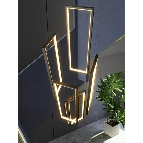 楼梯吊灯现代简约别墅复式楼中空loft旋转楼梯间极简超长方框灯具