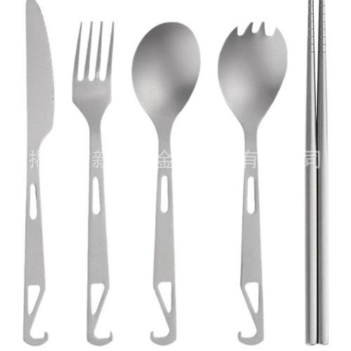 纯钛汤勺便携户外旅行野营钛合金沙拉勺蛋糕水果叉两用餐具开瓶器