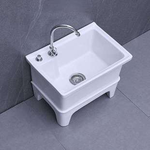 陶瓷拖把池阳台墩布池大号方形长拖把洗宽拖布盆台控自动下水器厂