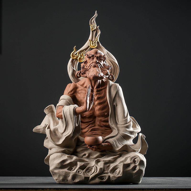 曾国清大师作品禅风达摩祖师手工复古人物摆件陶瓷玄关装饰工艺品