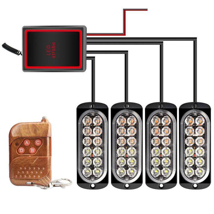 一拖四12led中网爆闪灯汽车日间行车灯 无线遥控频闪灯警示灯红蓝