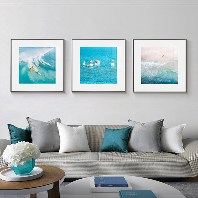 正方形大海帆船海滩杨帆冲浪花客厅卧室床头挂画餐厅办公室装饰画