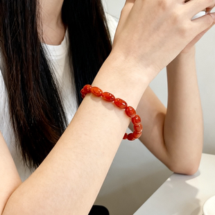 欧说珠宝凉山保山纯天然正品柿子红火焰纹南红玛瑙手串男女款