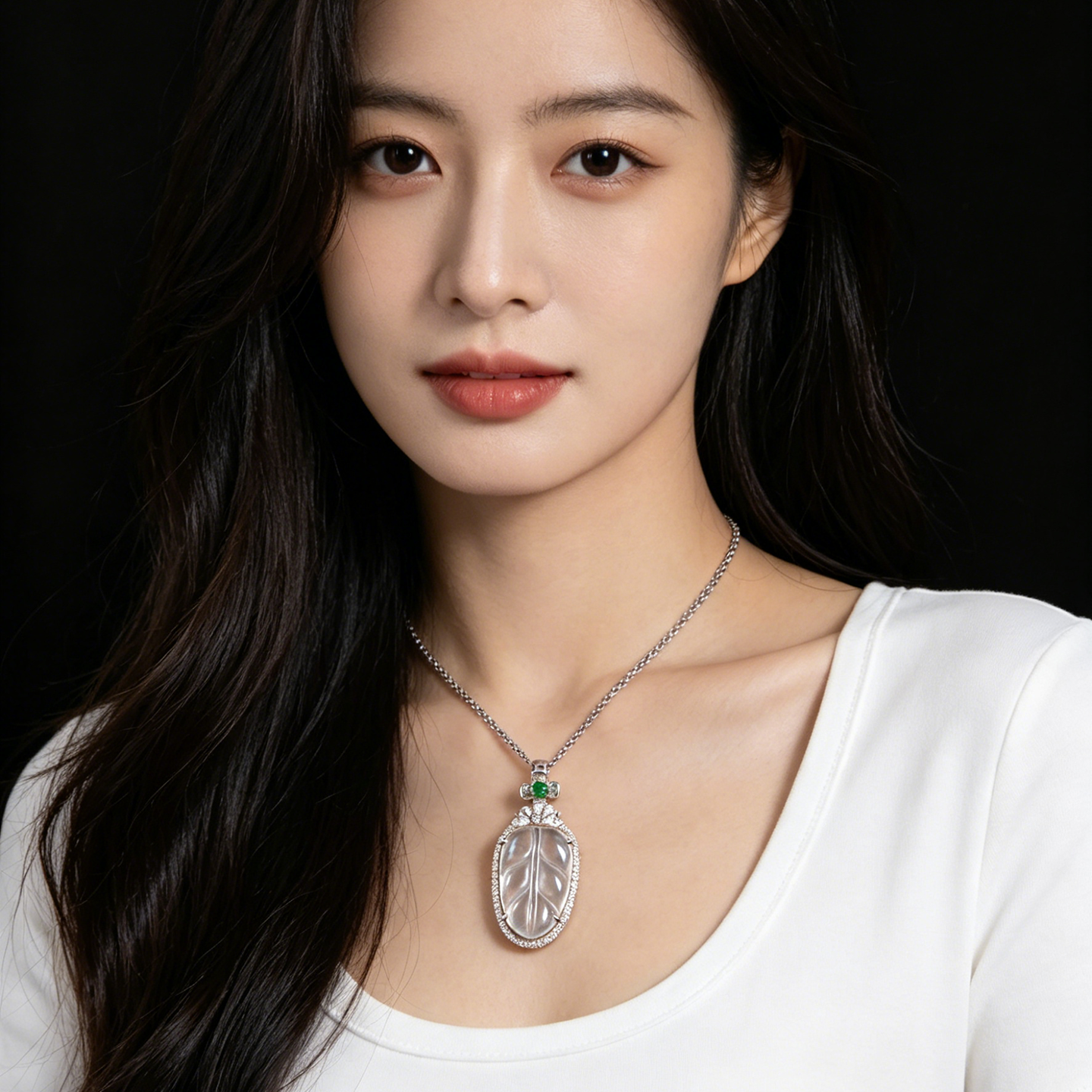 欧说珠宝水沫玉叶子锁骨链送女友