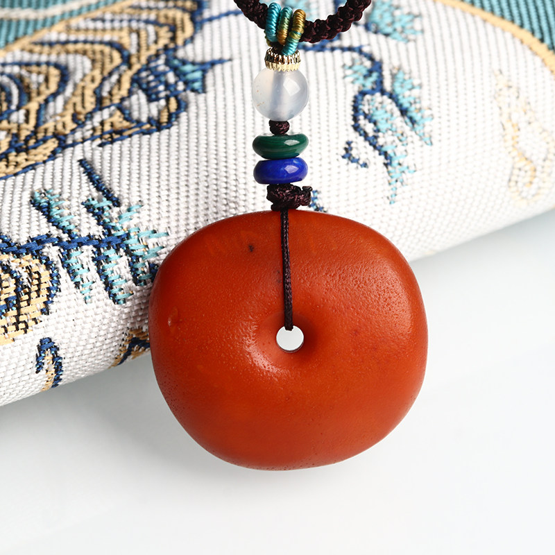 欧说珠宝天然琥珀老蜜蜡平安扣吊坠男女款回流饼子文玩