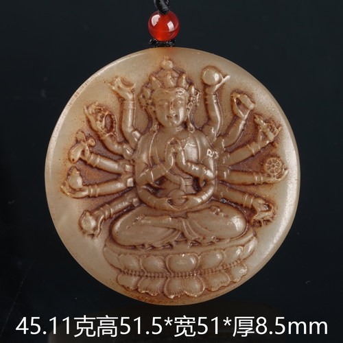 欧说珠宝老和田玉千手观音吊坠