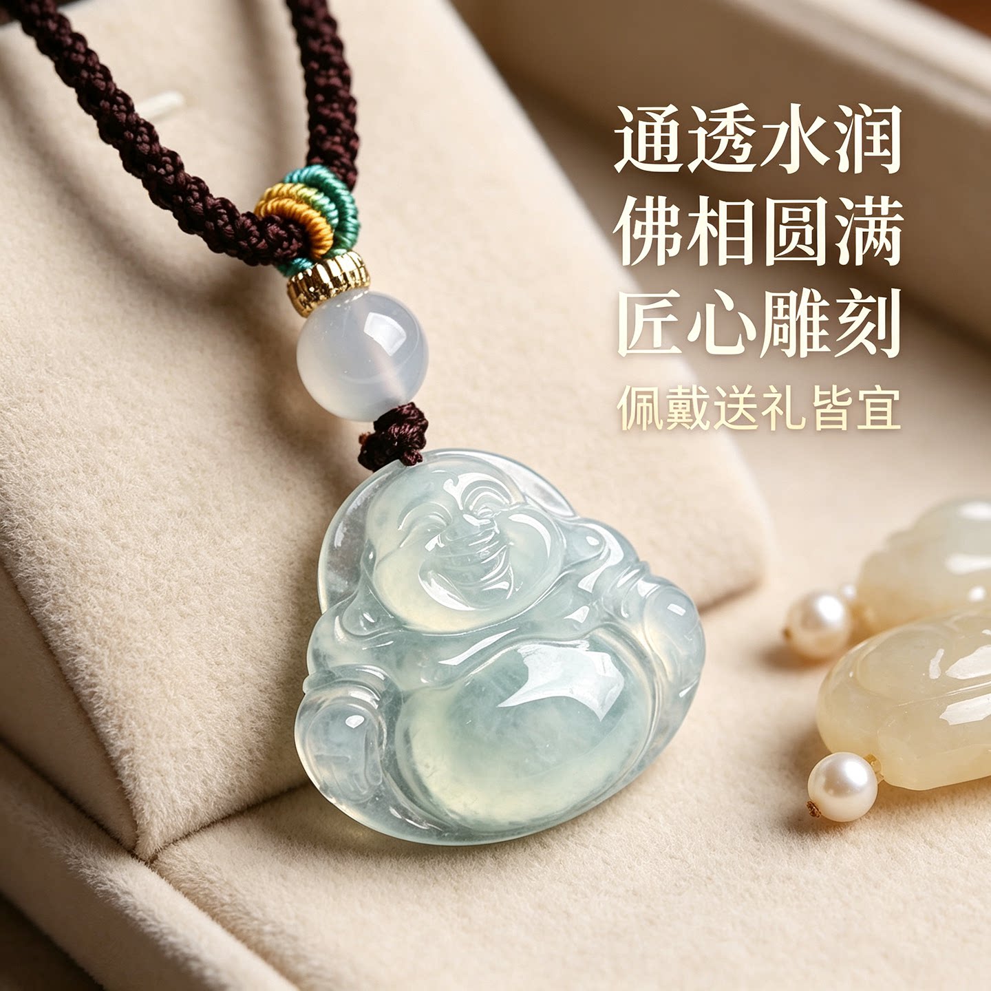 玉石项链缅甸翡翠弥勒佛吊坠保真