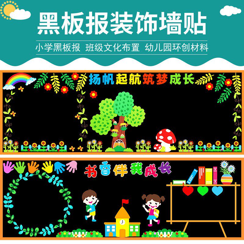 文明习惯黑板报装饰墙贴纸小学教室布置班级文化环创材料快乐学习