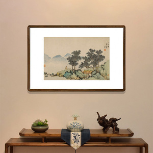 国画水墨画有框中式客厅玄关装饰画办公室茶室壁画沈周落花诗意图