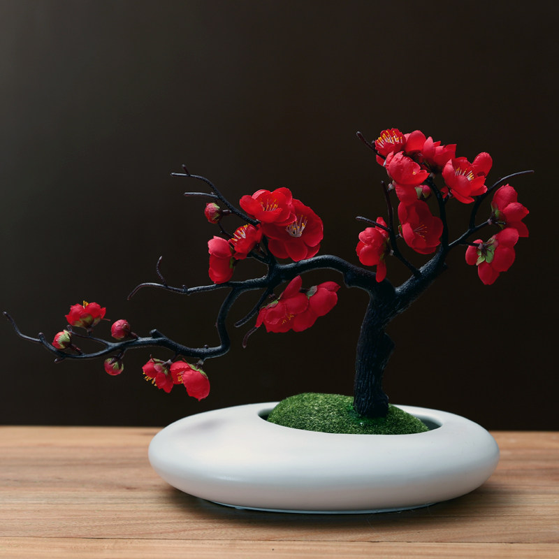 仿真腊梅花陶瓷花瓶套装桃花干花摆件客厅电视柜家居装饰假花摆设