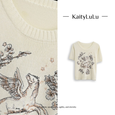 KaityLuLu【文学副刊】 个性圆领小马针织短袖KT317W089