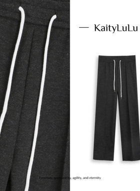 KaityLuLu【雾岛冰蓝】 人纹松紧腰绑带休闲裤KL113D105
