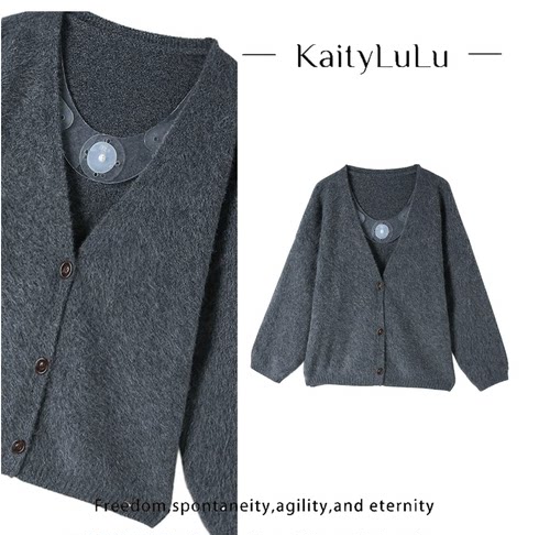 KaityLuLu【海棠未眠】 百搭个性V领开衫毛衣KT903Z026
