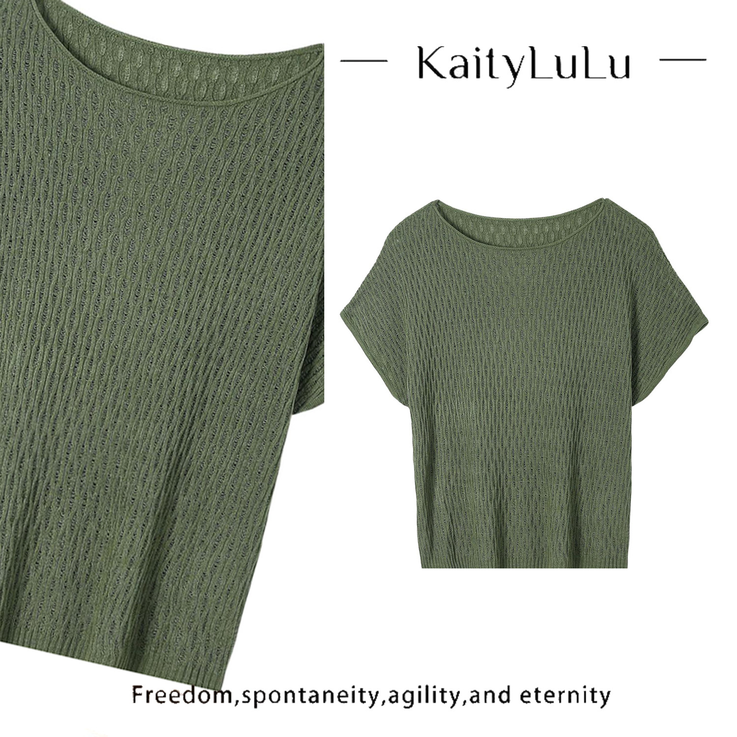 KaityLuLu【粉黛名媛】百搭大圆领简约针织上衣KT528W37