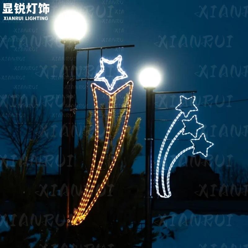 铁艺街道路灯灯杆造型灯2D圣诞节图案灯杆装饰灯户外发光支架抱箍