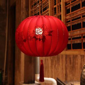 复古圆形刺绣走廊装饰吊灯新中式喜庆发光挂串结婚户外南瓜宫灯笼