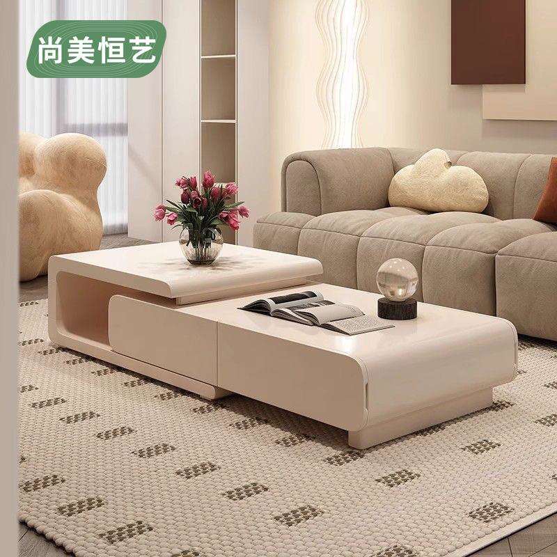 奶油新款伸缩组合茶几客厅现代高级简约家用茶几大户型大号
