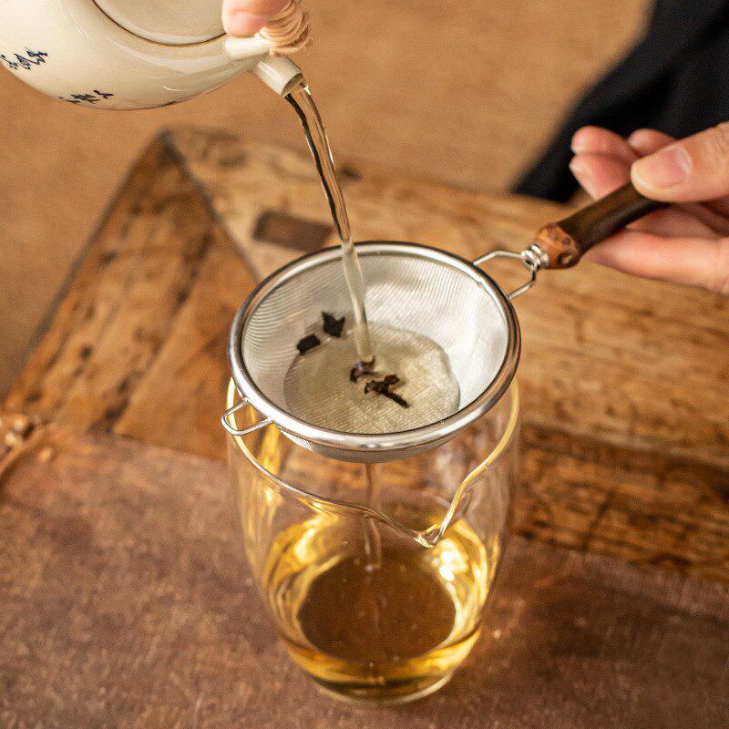 中式竹子柄茶漏泡茶单独小茶滤精密高密度不锈钢公道杯茶叶过滤器