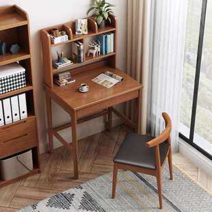 小户型书桌书架一体组合简约家用电脑桌角落床边写字桌实木学习桌