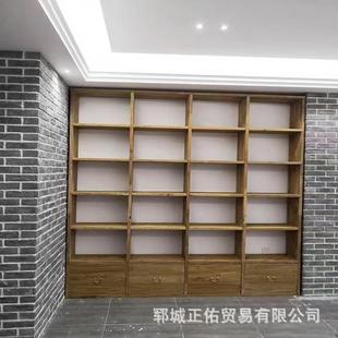 新中式老榆木书柜家用实木满墙书架隔断落地置物架简易茶具格子架