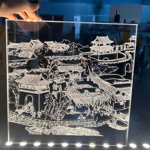 亚克力发光板装饰隔板屏风内雕渐变透明弧形酒店民宿工程定制