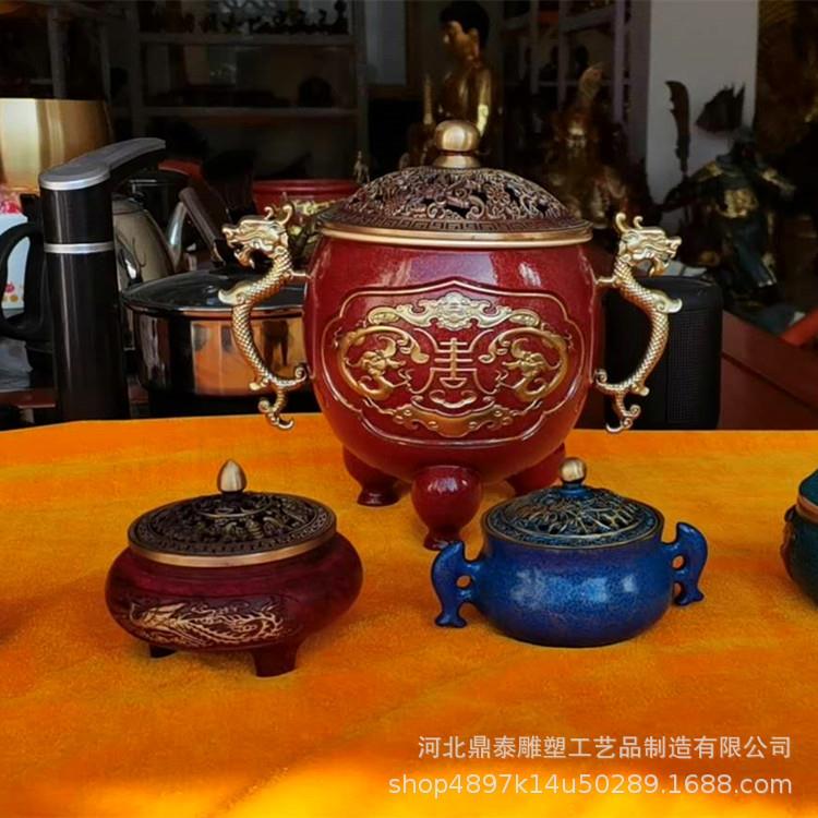 复古欧式青古铜仿古花瓶茶具摆设 纯铜铸造铜毛笔茶具工艺品摆件