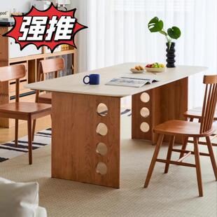 小日记家具中古风岩板餐桌家用中小户型现代简约全实木餐桌工作台