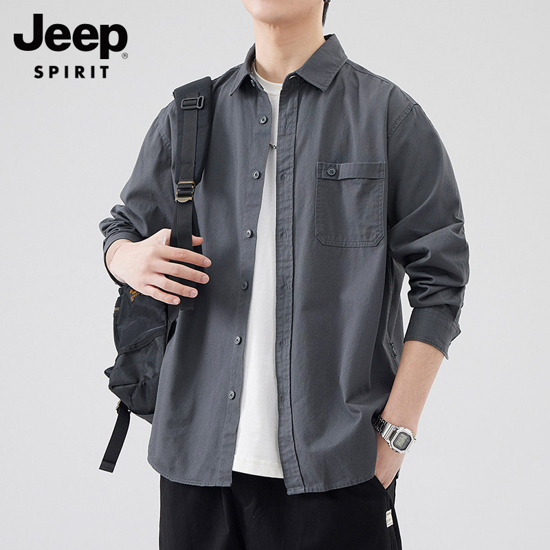 JEEP SPIRIT衬衫男纯棉2026秋季新款宽松休闲百搭衬衣长袖外套