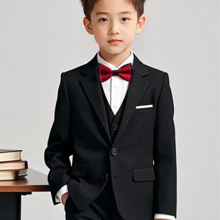花童礼服男童西装套装秋冬英伦儿童主持人黑色西服男孩钢琴演出服