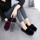 加绒棉鞋 新款 平底防滑 女厚底保暖豆豆鞋 女冬季 毛毛鞋 女外穿懒人鞋