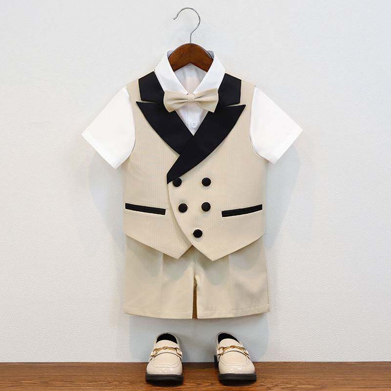 2026新款儿童西装马甲男童英伦短袖背带裤套装花童周岁礼服钢琴主