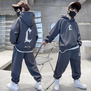 2026新款儿童装男童纯棉连帽套装中大童男孩春季卫衣卫裤运动
