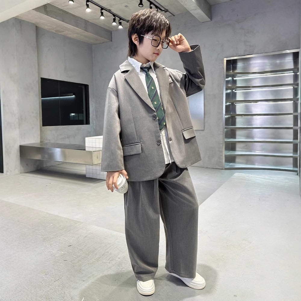 2026新款男童春装西装套装大童春季男孩春秋款英伦风儿童表演