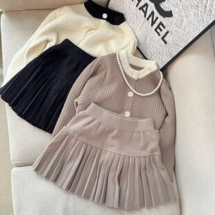 2026新款秋冬女童针织套装小香风毛衣开衫半裙两件套洋气长袖
