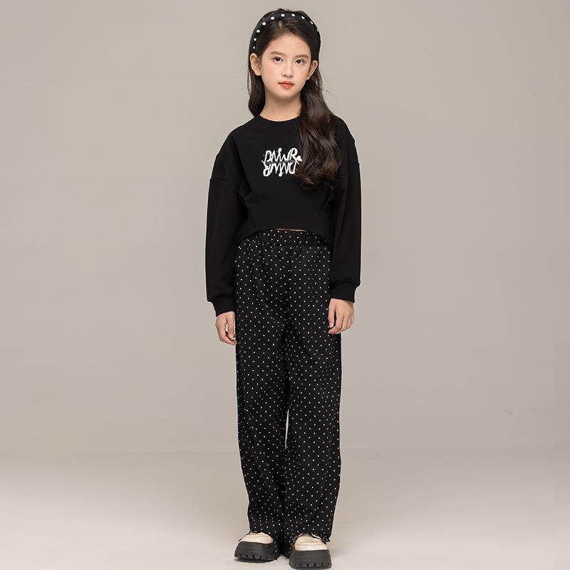 2026新款女童秋季时尚套装圆领印花卫衣百搭休闲黑色波点阔腿,童装/婴儿装/亲子装,儿童运动套装,淘宝优惠券,粉丝福利购,淘宝优惠卷