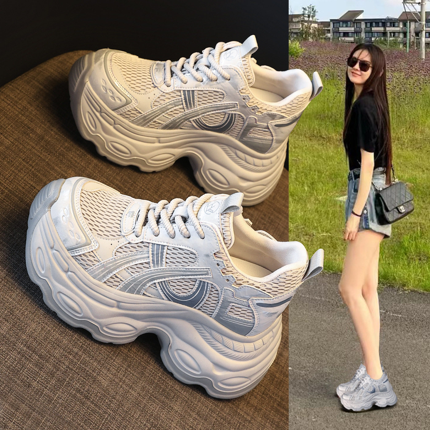 2026新款3615-2厚底内增高网面透气运动休闲鞋女春季松糕老