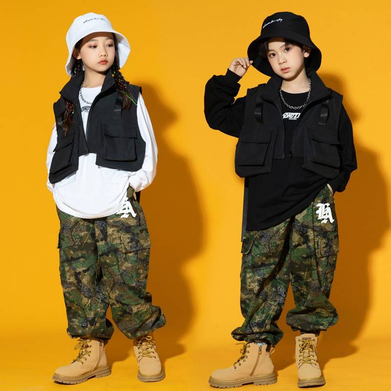 2026新款儿童嘻哈街舞套装女童hiphop迷彩马甲爵士炸街潮服
