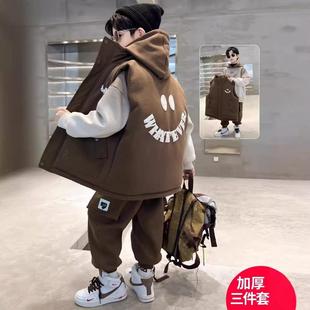 2026新款男童加绒套装冬装加厚中大儿童男孩冬款卫衣三件套冬