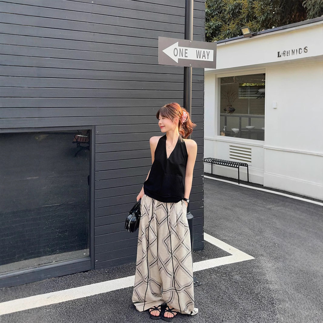 2026新款实拍~夏季纯欲辣妹露背挂脖背心+垂感度假风休闲裤80