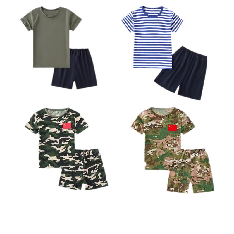 2026新款儿童迷彩服短袖套装幼儿园小学军训服体能服T恤男童夏令