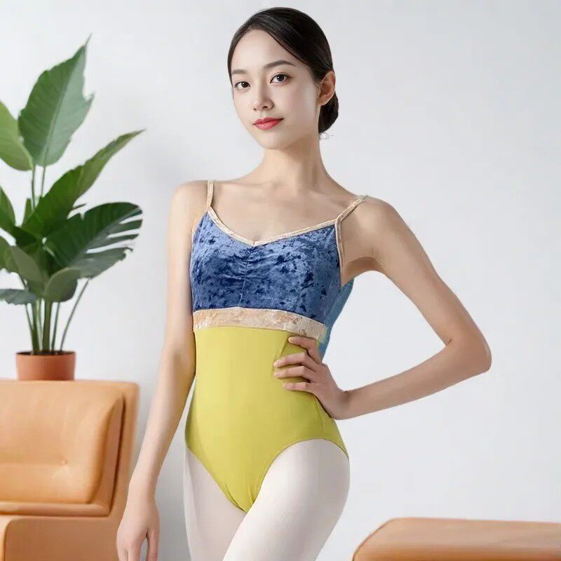 2026新款众爱同款芭蕾舞服练功服吊带丝绒拼接连体服成人秋款集训