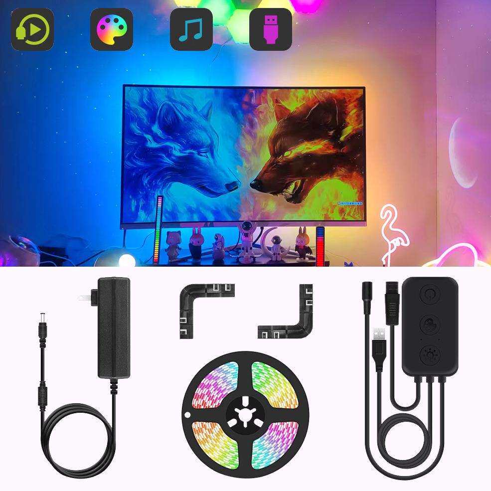 电脑版显示器RGB流光溢彩随屏同步变化背景灯氛围灯光LED灯带幻彩