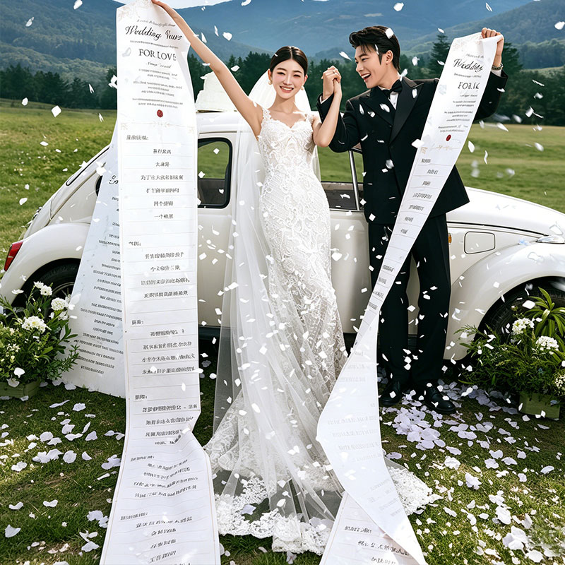 超长婚礼发言稿书誓词婚礼拍摄创意手写誓言书订婚书条幅卷轴道具