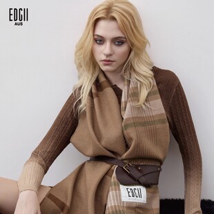 EDGII 2025AW新品格纹双面羊毛流苏围巾复古时尚气质百搭保暖围脖