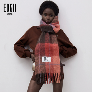 [明星同款]EDGII棉花糖羊围巾拼色格纹柔软蓬松围巾披肩-旷野玫瑰