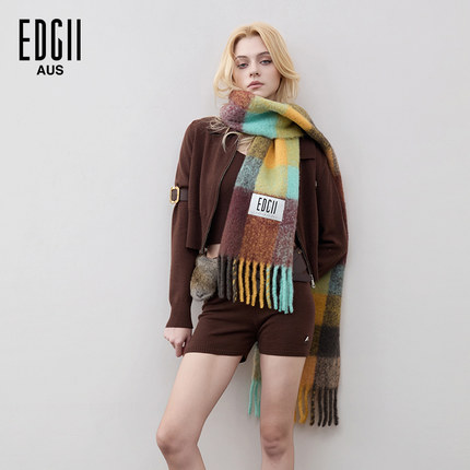 【新年礼物】EDGII棉花糖羊毛围巾拼色格纹柔软蓬松围巾披肩礼品