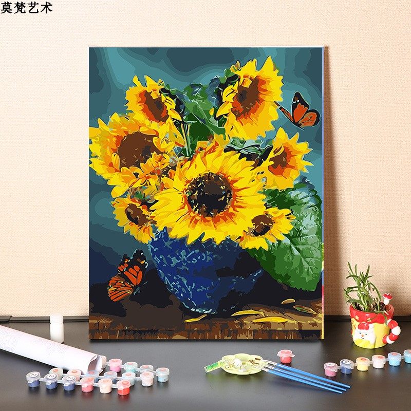 数字油画diy手工填充消磨时间复古欧式向日葵客厅手绘涂色油彩画